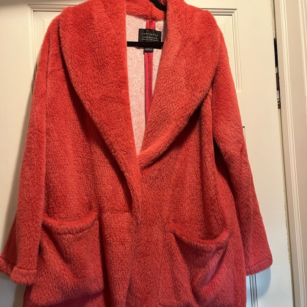 Anthropologie x sanctuary Open-Front Coatigan - Coral Pink/Red